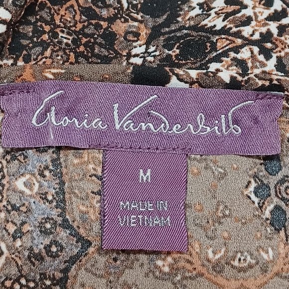 Gloria Vanderbilt Brown and Black Boho Top with Tassel Tie Size Medium - Picture 4 of 4